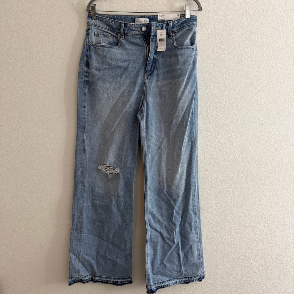 LOFT Women’s The Wide Leg High Rise Curvy Raw Hem Size 28/6 NWT